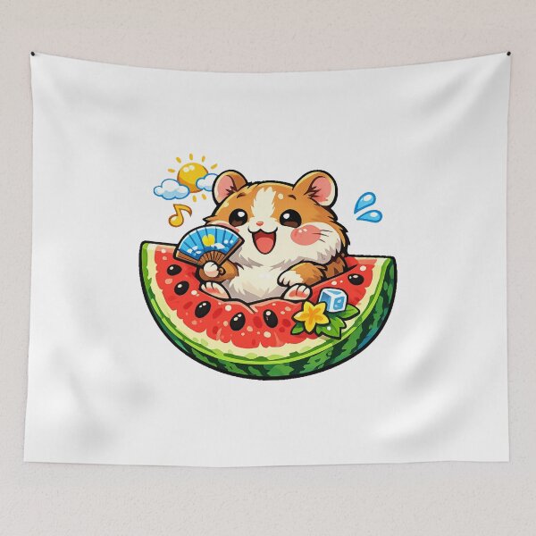 Item preview, Kawaii Hamster in Japanese Watermelon Slice Sticker | Cute Summer Anime Hamster Design designed and sold by kawaii animal store (in Japan).