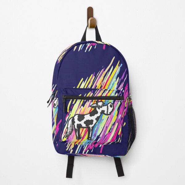 Item preview, Cow in Awe of Colors Black and Colored Marker Hand Drawn Dark Background designed and sold by BOKEbyTC.