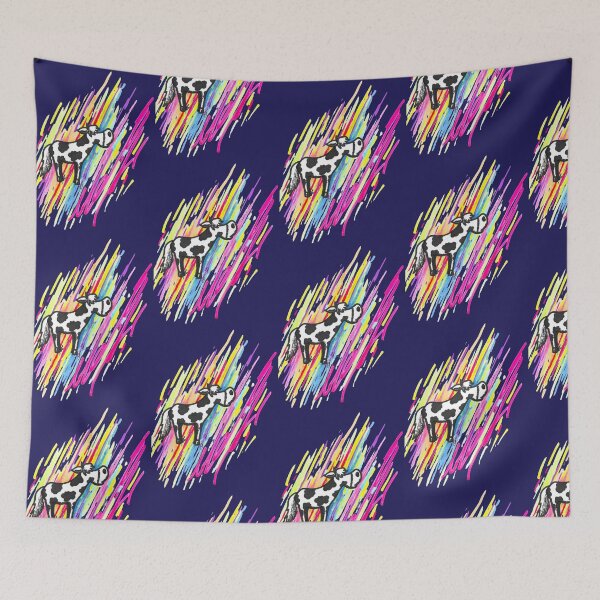 Item preview, Cow in Awe of Colors Black and Colored Marker Hand Drawn Dark Background designed and sold by BOKEbyTC.