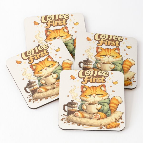 Item preview, Coffee First Cat | Funny Orange Tabby Coffee Lover | Cute Cozy Cartoon Illustration designed and sold by Rohinirohi029.