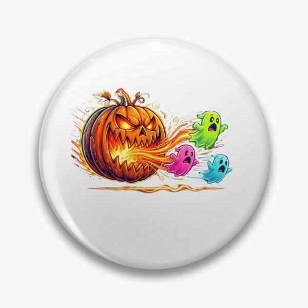 Item preview, Fire Breathing Jack O Lantern Chasing Scared Ghosts Halloween Neon designed and sold by raedattia.