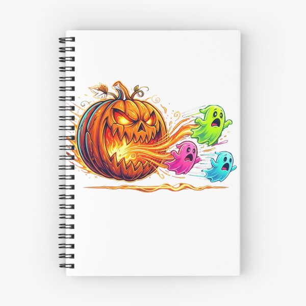 Item preview, Fire Breathing Jack O Lantern Chasing Scared Ghosts Halloween Neon designed and sold by raedattia.