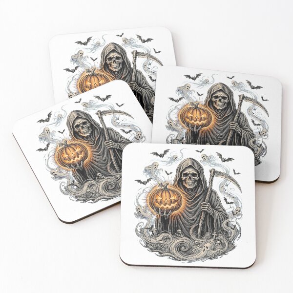 Item preview, Halloween Grim Reaper - Glowing Pumpkin & Scythe Vintage Engraving designed and sold by BloopyWorks.
