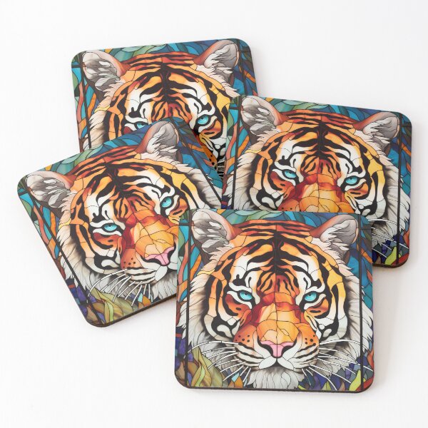 Item preview, Tiger Portrait Stained Glass Blue Eyes Art designed and sold by pinkal.