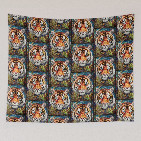 Item preview, Tiger Portrait Stained Glass Blue Eyes Art designed and sold by pinkal.
