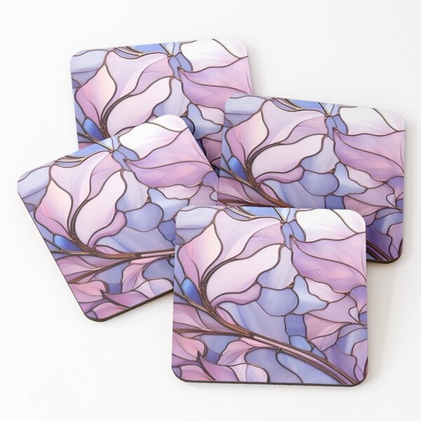 Item preview, Pastel Pink Floral Stained Glass Art - Elegant Lilac Tiffany Glass Pattern designed and sold by LYAN-STORE.