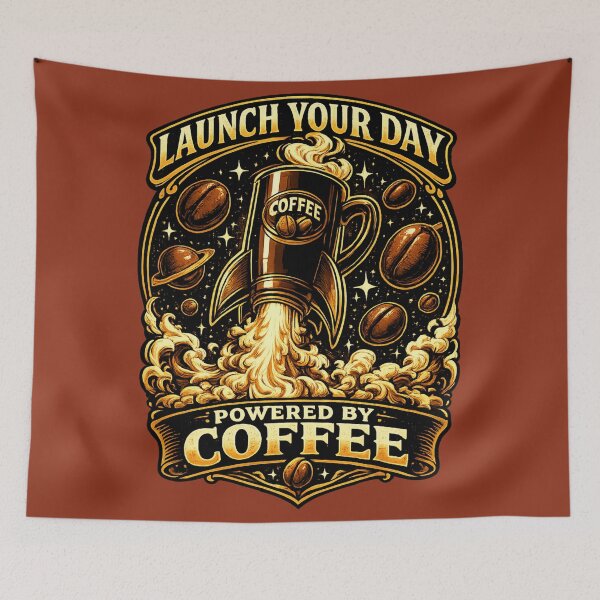 Item preview, Launch Your Day Powered By Coffee Rocket Space Coffee Lover Gift designed and sold by irfanshikh.