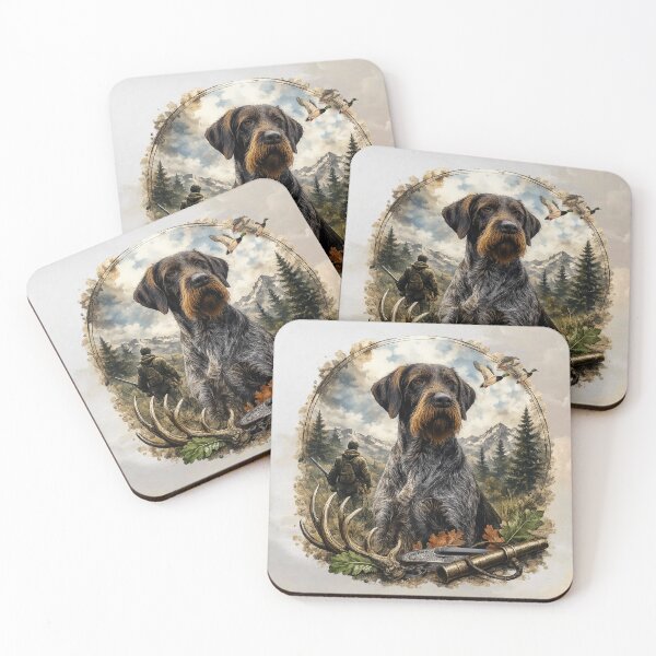 Item preview, German Wirehaired Pointer Hunting Dog – Rustic Wildlife Art Print designed and sold by TammyHunterArt.