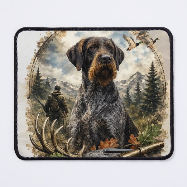 Item preview, German Wirehaired Pointer Hunting Dog – Rustic Wildlife Art Print designed and sold by TammyHunterArt.