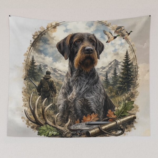 Item preview, German Wirehaired Pointer Hunting Dog – Rustic Wildlife Art Print designed and sold by TammyHunterArt.
