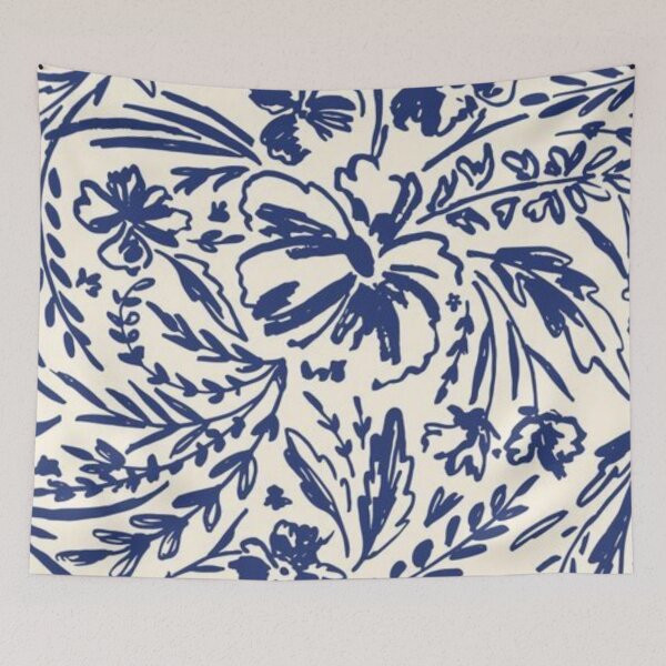 Item preview, Blue Toile Floral Pattern | Hand Drawn Ink Botanical Flowers designed and sold by LYAN-STORE.