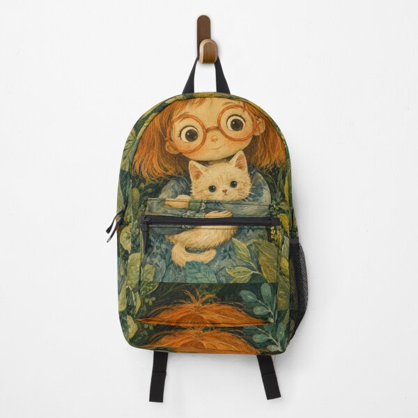 Item preview, The Woodland Girl and Her Little Cat – Whimsical Vintage Storybook Art designed and sold by Ellanor0.