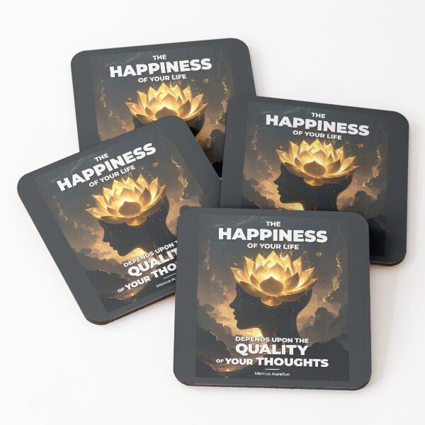 Item preview, The Happiness of Your Life Depends Upon the Quality of Your Thoughts - Marcus Aurelius - Bold Graphic Stoic Quote - Golden Lotus Edition designed and sold by Stoic Core.
