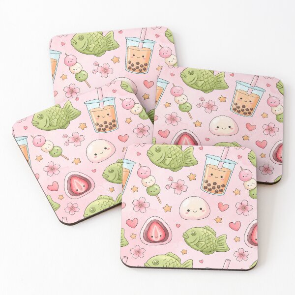 Item preview, Cute Kawaii Japanese Desserts Pattern | Mochi, Taiyaki & Bubble Tea designed and sold by BeataPrint.