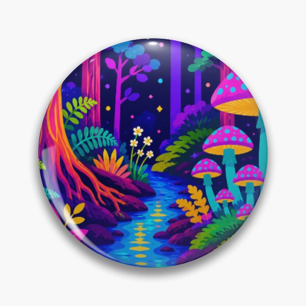 Artikelvorschau, Neonfarbener Zauberpilzwald | Lebendiger psychedelischer Waldbach | Farbenfrohe Fantasy-Natur-Pop-Art entworfen und verkauft von Nexus Space.