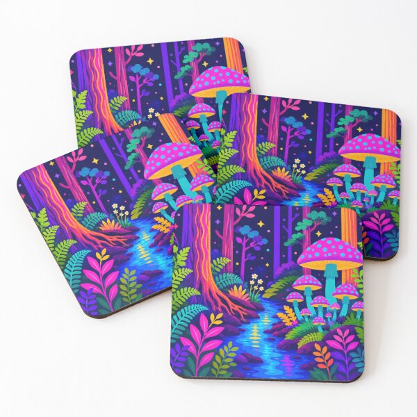 Item preview, Neon Enchanted Mushroom Forest | Vibrant Psychedelic Woodland Stream | Colorful Fantasy Nature Pop Art designed and sold by Nexus Space.