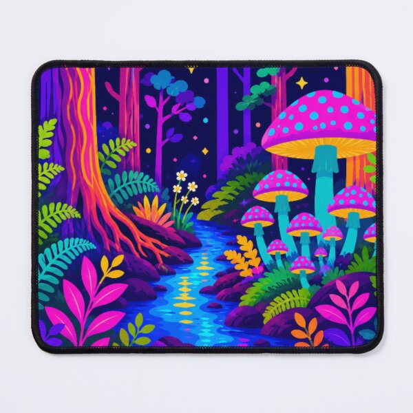 Item preview, Neon Enchanted Mushroom Forest | Vibrant Psychedelic Woodland Stream | Colorful Fantasy Nature Pop Art designed and sold by Nexus Space.