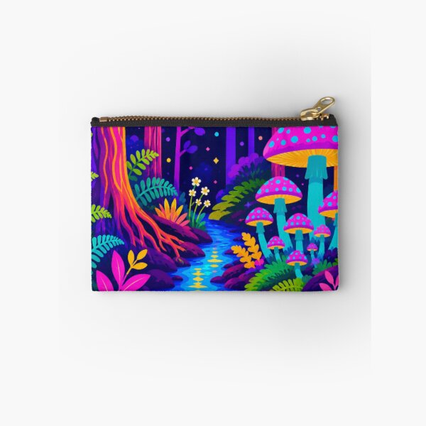 Item preview, Neon Enchanted Mushroom Forest | Vibrant Psychedelic Woodland Stream | Colorful Fantasy Nature Pop Art designed and sold by Nexus Space.