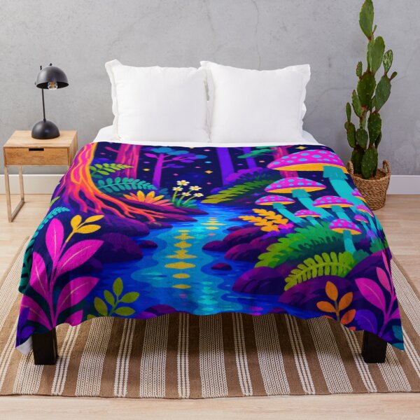 Item preview, Neon Enchanted Mushroom Forest | Vibrant Psychedelic Woodland Stream | Colorful Fantasy Nature Pop Art designed and sold by Nexus Space.