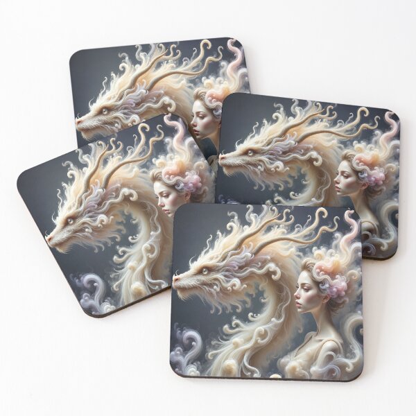 Item preview, Ethereal Dragon and Mystic Woman – Dreamlike Fantasy Spirit Companion Design designed and sold by DrakariArt.
