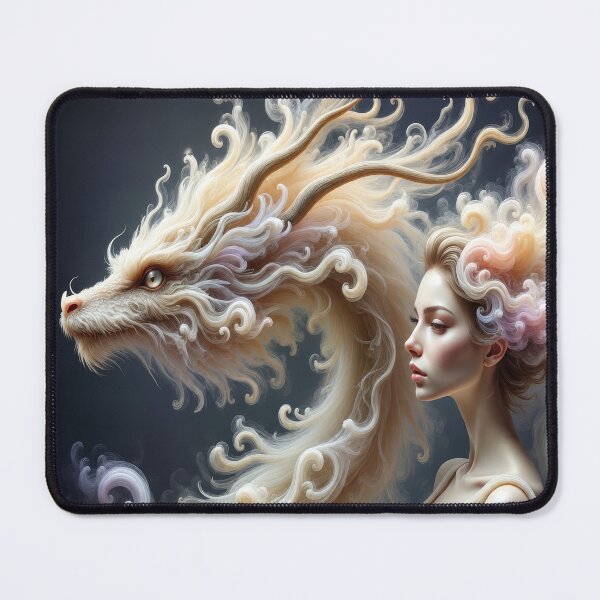 Item preview, Ethereal Dragon and Mystic Woman – Dreamlike Fantasy Spirit Companion Design designed and sold by DrakariArt.