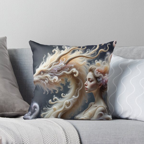 Item preview, Ethereal Dragon and Mystic Woman – Dreamlike Fantasy Spirit Companion Design designed and sold by DrakariArt.
