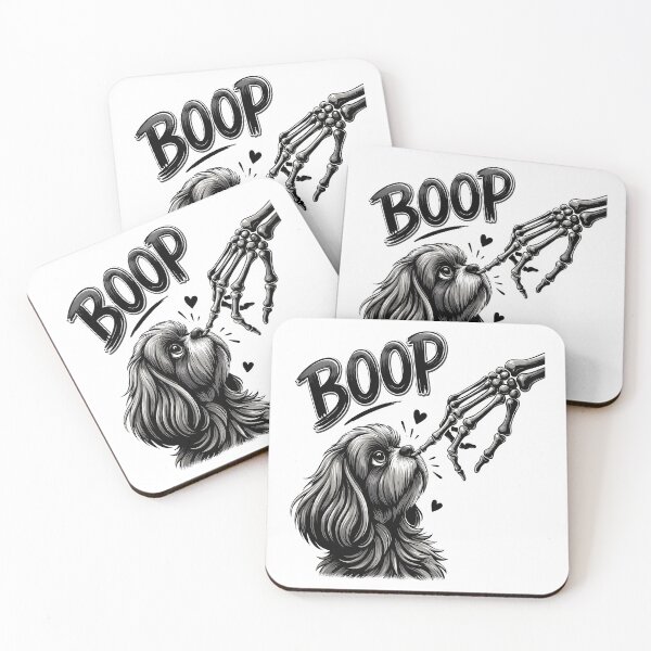 Item preview, Boop! Cute Shih Tzu Kissing a Skeleton Finger – Funny Gothic Halloween Dog Illustration designed and sold by Snifferius.