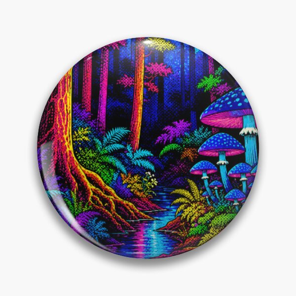 Item preview, Neon Enchanted Mushroom Forest | Vibrant Psychedelic Woodland Stream | Colorful Fantasy Nature Pop Art designed and sold by Nexus Space.