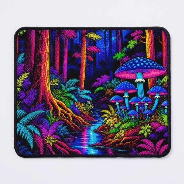 Item preview, Neon Enchanted Mushroom Forest | Vibrant Psychedelic Woodland Stream | Colorful Fantasy Nature Pop Art designed and sold by Nexus Space.