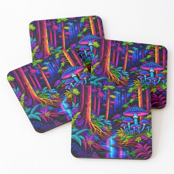 Item preview, Neon Enchanted Mushroom Forest | Vibrant Psychedelic Woodland Stream | Colorful Fantasy Nature Pop Art designed and sold by Nexus Space.