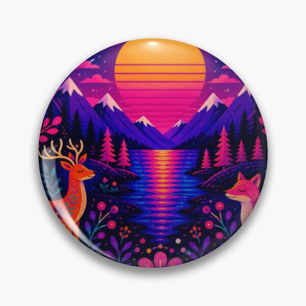 Artikelvorschau, Neonfarbene Waldtraumlandschaft | Psychedelische Hirsch- und Fuchs-Fantasielandschaft | Lebendige Pop-Art-Natur entworfen und verkauft von Nexus Space.