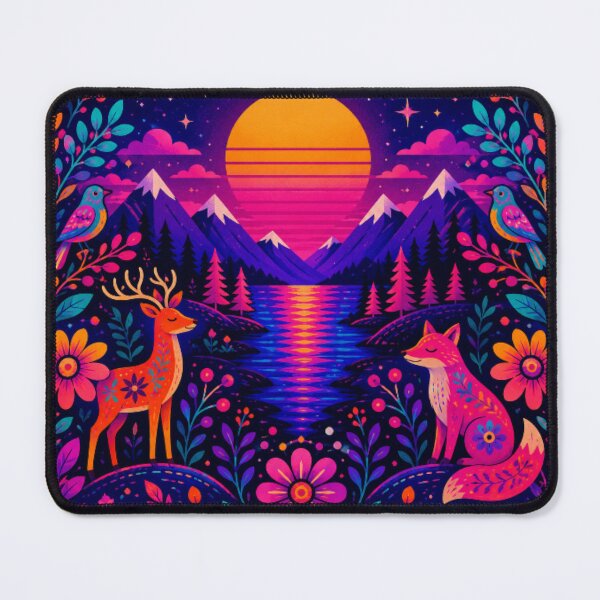 Item preview, Neon Woodland Dreamscape | Psychedelic Deer & Fox Fantasy Landscape | Vibrant Pop Art Nature designed and sold by Nexus Space.