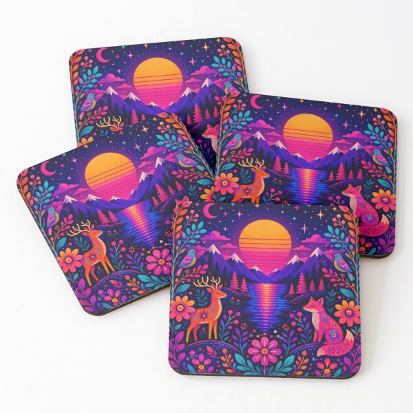 Item preview, Neon Woodland Dreamscape | Psychedelic Deer & Fox Fantasy Landscape | Vibrant Pop Art Nature designed and sold by Nexus Space.