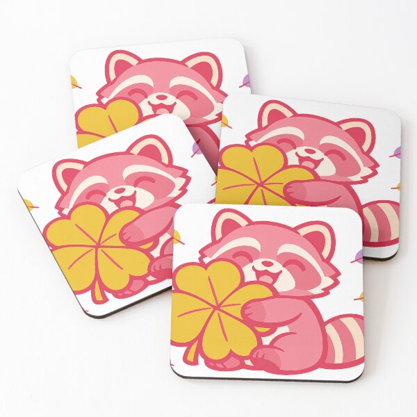Item preview, Lucky Tanuki Hugging a Four-Leaf Clover Kawaii Japanese Sticker | Cute Good Luck Raccoon Dog Vector Design designed and sold by kawaii animal store (in Japan).