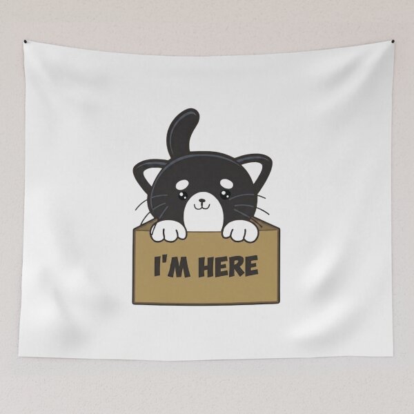 Item preview, Cute Black Cat Peeking Over Sign I'm Here Funny Kawaii Kitten Cartoon Illustration for Cat Lovers Minimalist Adorable Pet Gift Design designed and sold by Charonde.