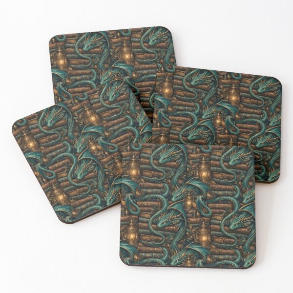 Item preview, Cute Cozy Book Dragon Reading Nook Dark Academia Seamless Pattern Deep Teal designed and sold by StickyGuys.