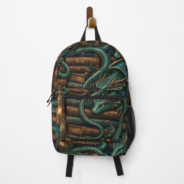 Item preview, Cute Cozy Book Dragon Reading Nook Dark Academia Seamless Pattern Deep Teal designed and sold by StickyGuys.