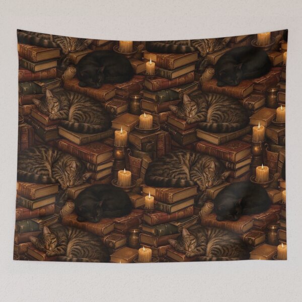 Item preview, Cosy Library Cats And Candlelight Dark Academia Seamless Pattern Warm Sepia designed and sold by StickyGuys.