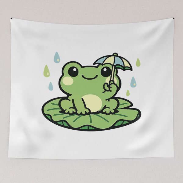 Item preview, Kawaii Frog on Lotus Leaf Sticker | Cute Japanese Rainy Day Frog with Tiny Umbrella designed and sold by kawaii animal store (in Japan).