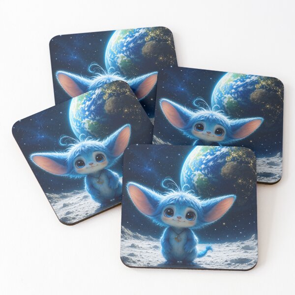 Item preview, Cute Blue Space Creature On The Moon – Kawaii Fantasy Animal Space Art – Magical Moon Creature Print – Adorable Blue Alien Gift designed and sold by @SHINTOSARTSTORE.