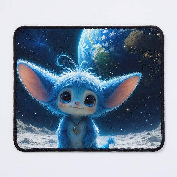 Item preview, Cute Blue Space Creature On The Moon – Kawaii Fantasy Animal Space Art – Magical Moon Creature Print – Adorable Blue Alien Gift designed and sold by @SHINTOSARTSTORE.