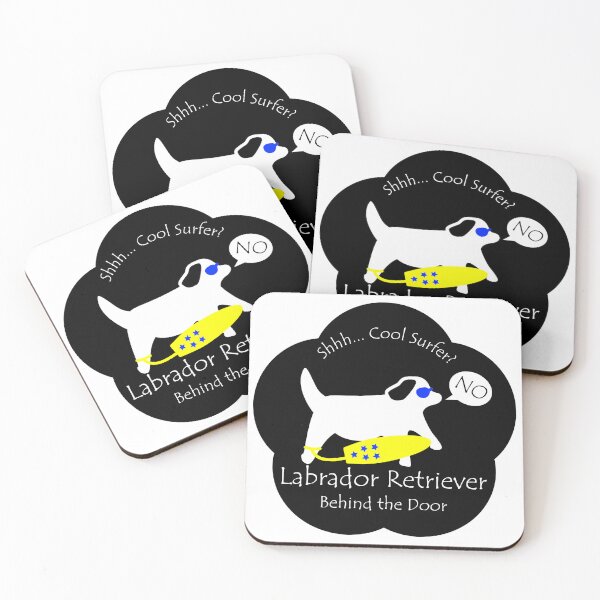 Item preview, Funny Labrador Retriever Cool Surfer Behind the Door Black Base designed and sold by Na7nasColorShop.