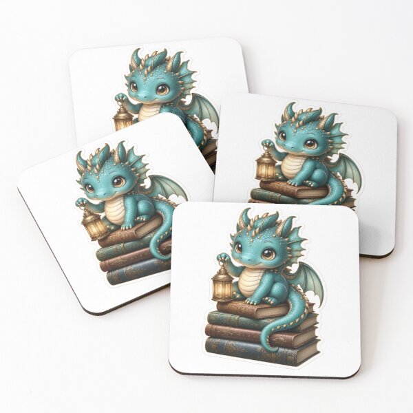 Item preview, Cute Chibi Book Dragon Perched On Antique Volumes Deep Teal designed and sold by StickyGuys.