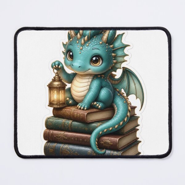 Item preview, Cute Chibi Book Dragon Perched On Antique Volumes Deep Teal designed and sold by StickyGuys.