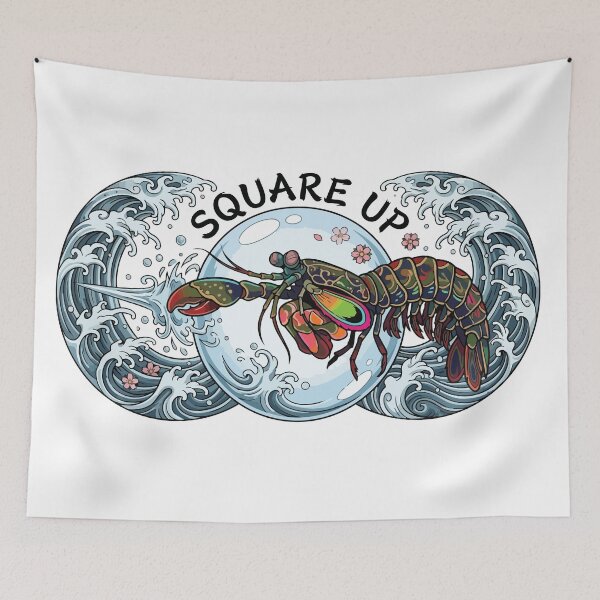 Item preview, Square Up Peacock Mantis Shrimp Japanese Tattoo designed and sold by Arc2020.