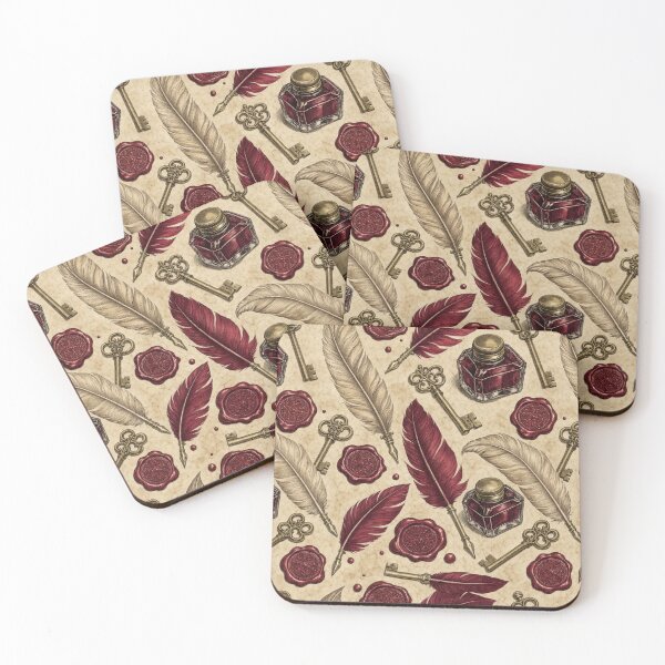 Item preview, Antique Quills Inkwells And Wax Seals Dark Academia Seamless Pattern Oxblood Red designed and sold by StickyGuys.