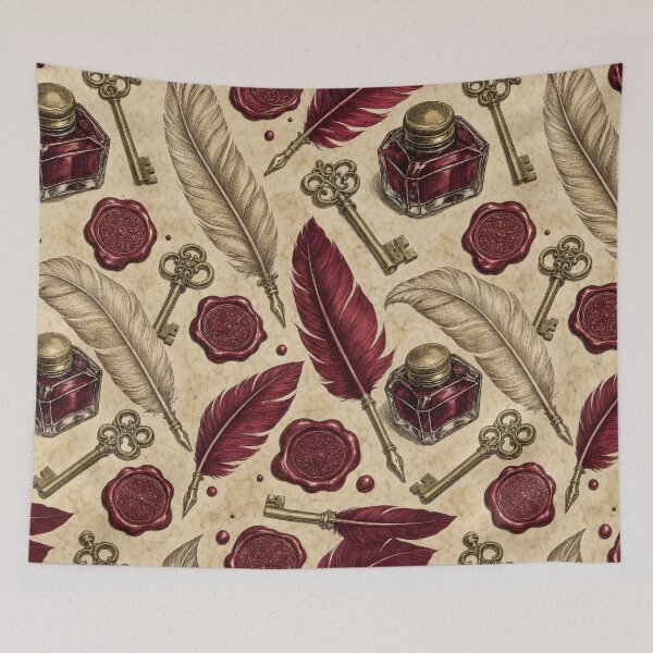 Item preview, Antique Quills Inkwells And Wax Seals Dark Academia Seamless Pattern Oxblood Red designed and sold by StickyGuys.