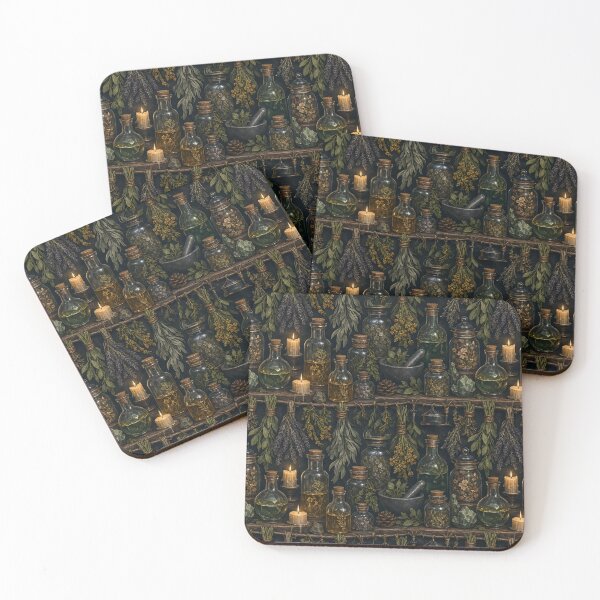 Item preview, Witchy Apothecary Vials And Dried Herbs Seamless Pattern Forest Green designed and sold by StickyGuys.