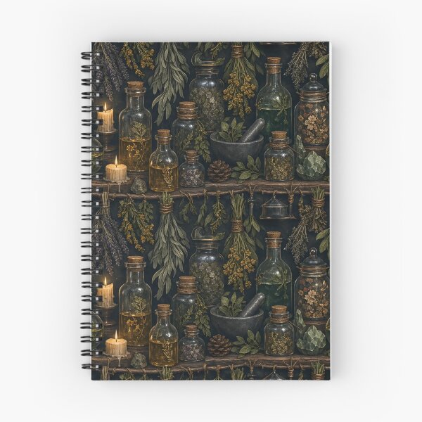 Item preview, Witchy Apothecary Vials And Dried Herbs Seamless Pattern Forest Green designed and sold by StickyGuys.
