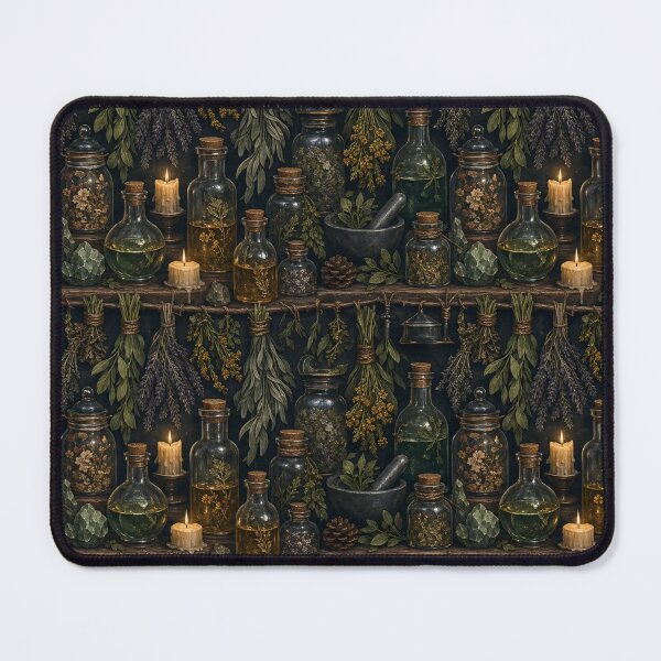 Item preview, Witchy Apothecary Vials And Dried Herbs Seamless Pattern Forest Green designed and sold by StickyGuys.